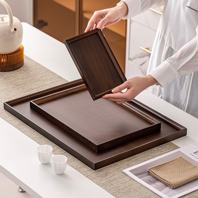 Wooden Tray Rectangular Home Use Tea Cup Water Cup Fruit Plate Restaurant Hotel Bamboo Wood Handheld Tray