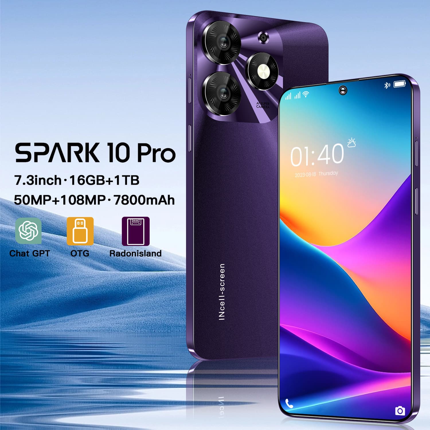 Cross-border mobile phone Spark10 Pro 7.3-inch large screen 16+1T foreign trade Android mobile phone factory price TK can be shipped on behalf of