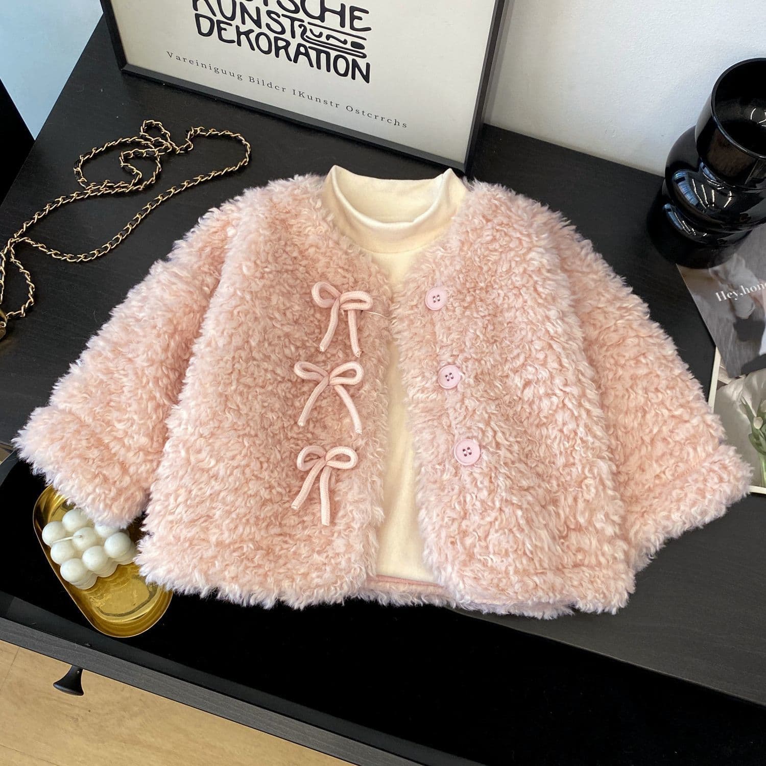 Girls Faux Fur Sweater 2025 New Faux Fur Fashionable Fur and Leather One-Piece Baby Sweet Stylish Coat