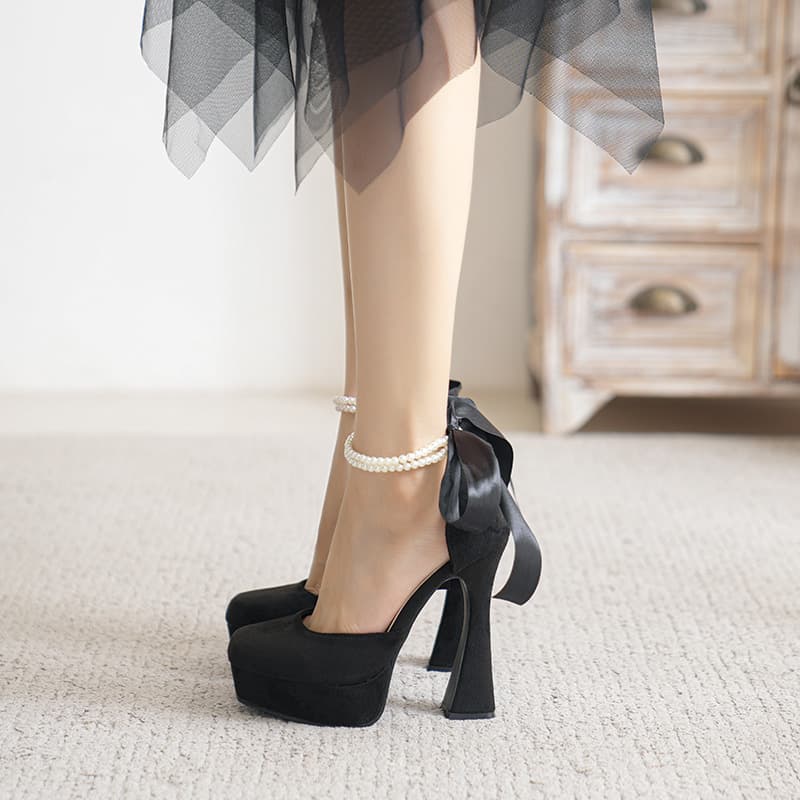 High Heel Pumps Chunky Heel Waterproof Platform Hollow Out Women's Shoes Pearl Strap 66-6 In Stock Sizes 35-41