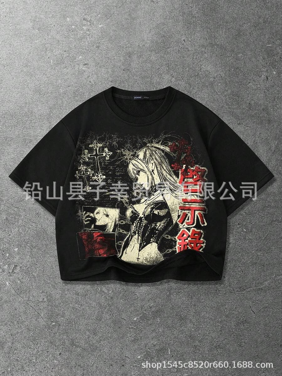 Cross-border Hot Sale Y2K Street Vintage Cartoon Character Bee Print Short Sleeve High Street Trendy Versatile Loose T-Shirt