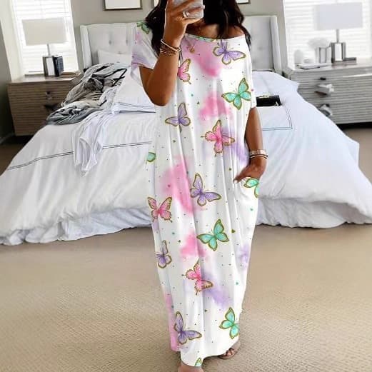 Popular cross-border 3D digital printing lazy style Independence Day gradient candy color home wear comfortable long dress