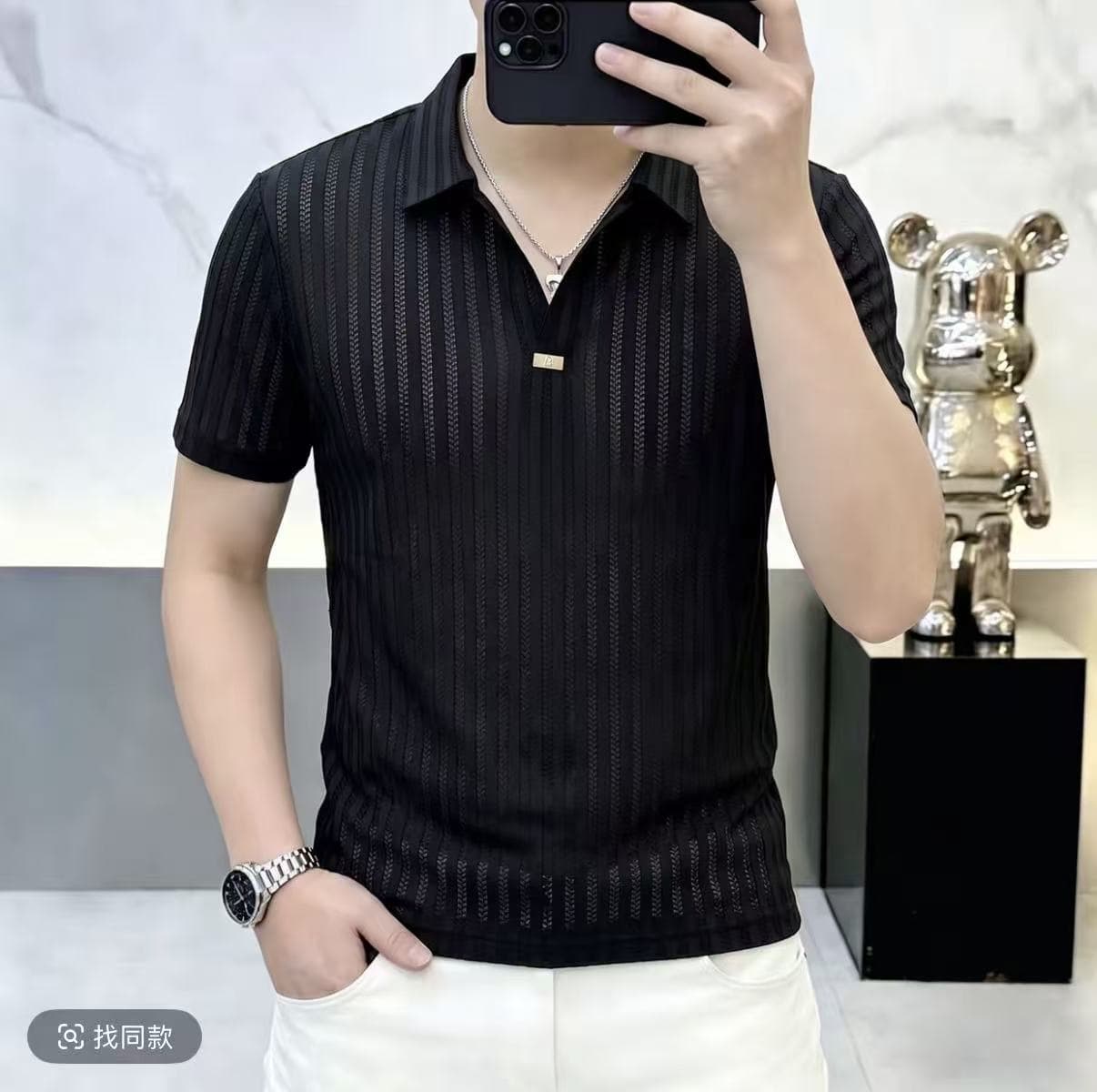 TikTok Hot Drop Shipping Fashion V-neck POLO Shirt Men 2026 Summer Style Short Sleeve Solid Color Polo Shirt Men Trendy