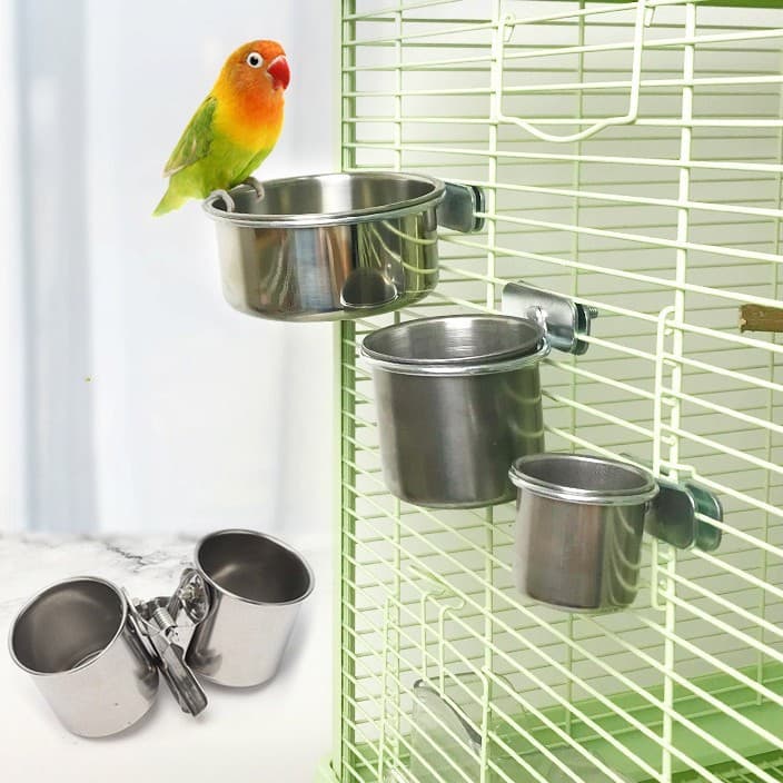 Stainless Steel Bowl for Parrots, Mynah Birds, Starling Stands, Perches, Food Trough, Food Cup, Water Cup, Parrot Feeder