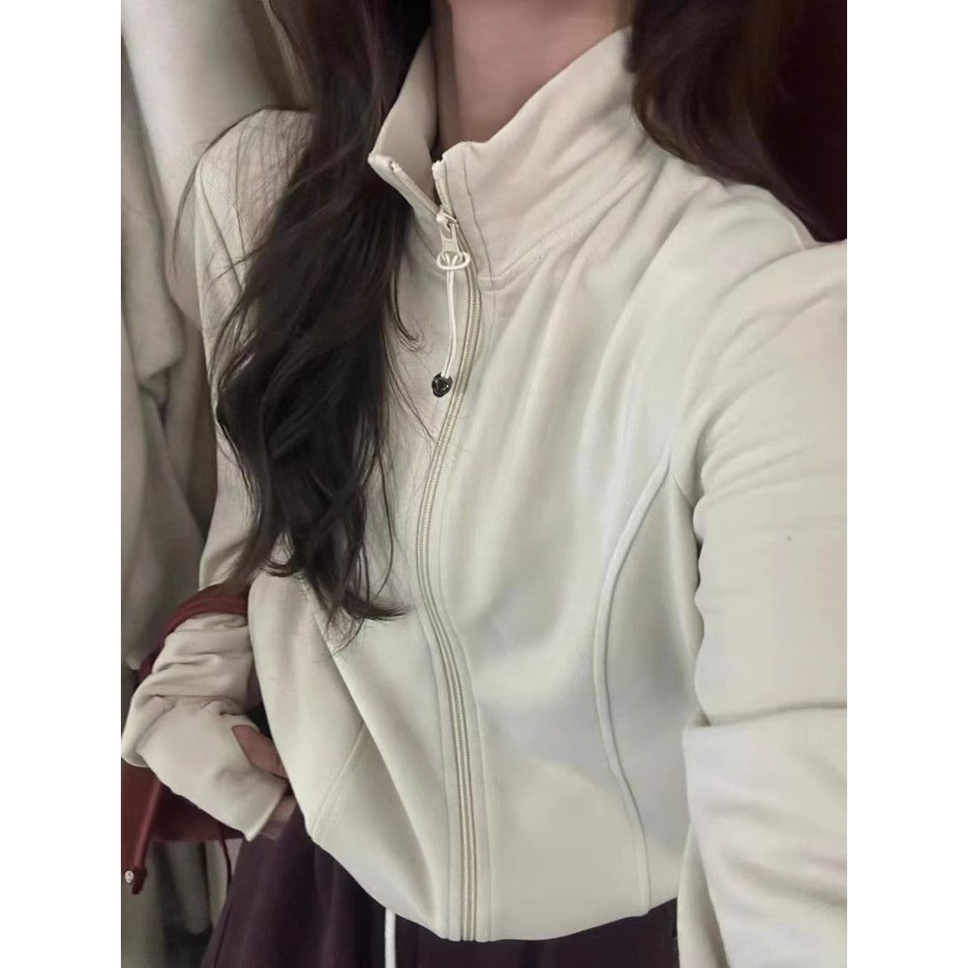 Double Zip Velvet Stand Collar Sweatshirt Cardigan Women's Korean Style Autumn/Winter 2025 New European Import Women's Casual Jacket
