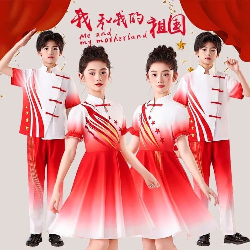 Girls' National Day Red Patriotic Choir Recitation Speech Competition Performance Costume