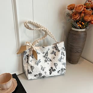 Textured fresh butterfly print large bag for women, 2024 summer new literary style single shoulder bag, school tote bag