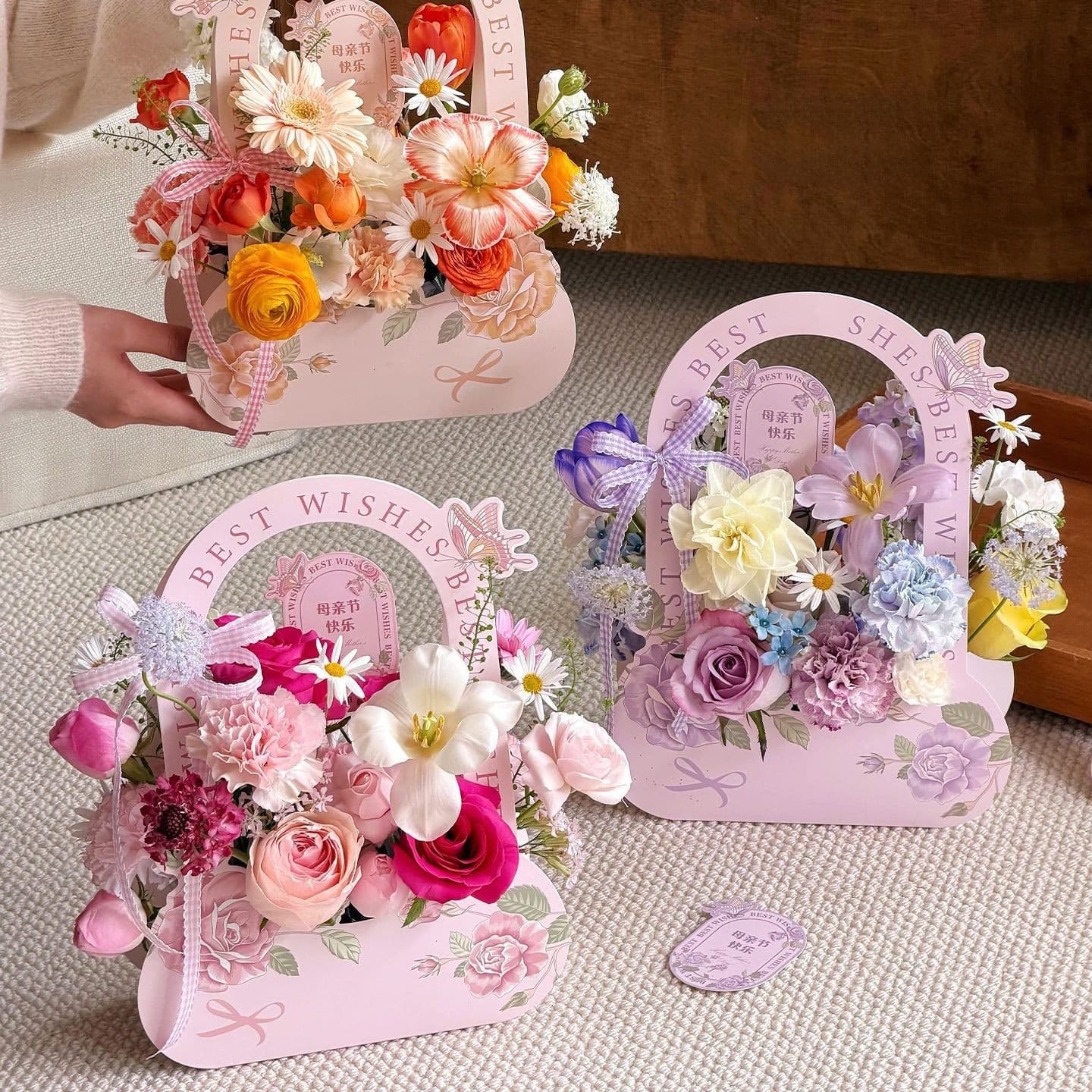 Mother's Day Rose Handheld Box Butterfly Meets Flowers Series Flower Box Fresh Flower Bouquet Arrangement Box Gift Box Wholesale DIY