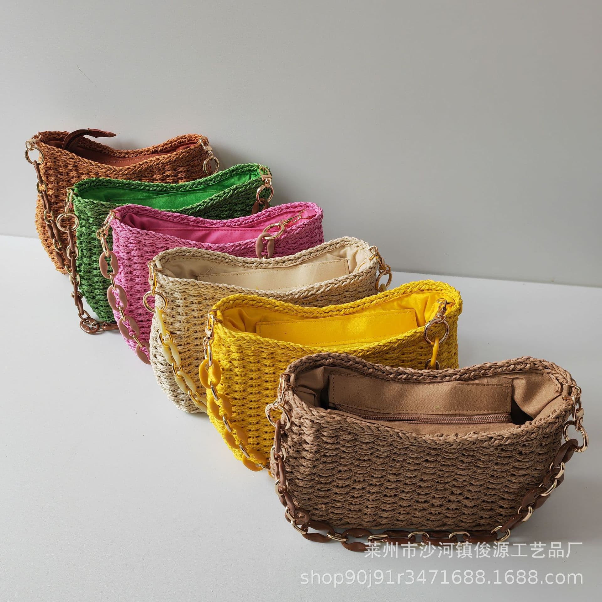 Small Fresh Purple Straw Bag Woven Bag Women's Bag New Single Shoulder Solid Color Straw Woven Bag Wholesale Seaside Holiday Beach Bag