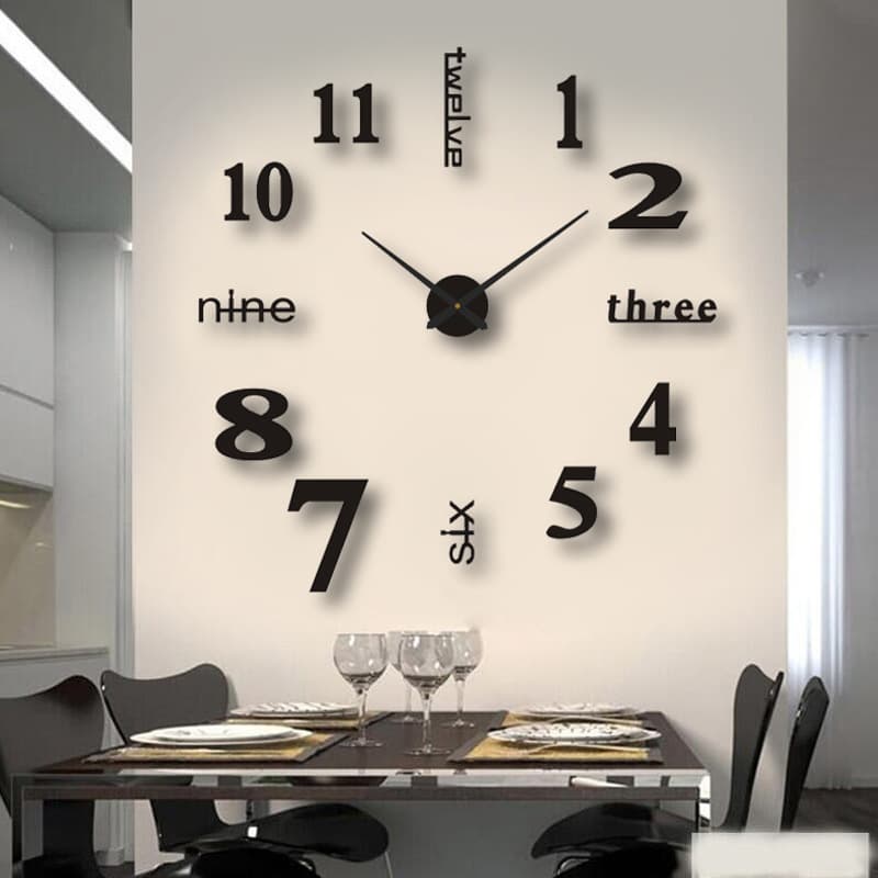 Cross-border Black Creative Silent Wall Clock, Simple DIY Living Room 3D Decorative Clock, European Style Clock, Wall Sticker Clock