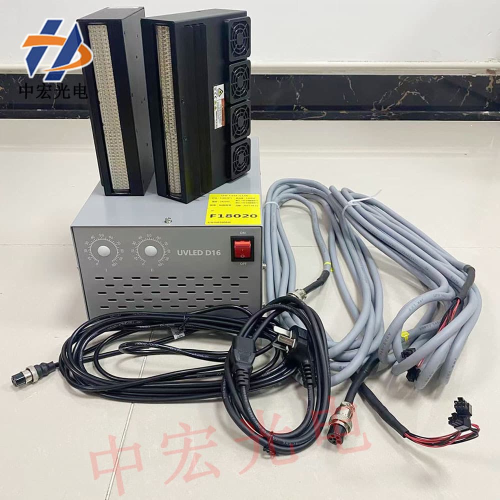 The F18020 air-cooled UV curing lamp is suitable for drying inks from Ricoh, Epson, and Kingston LEDs.