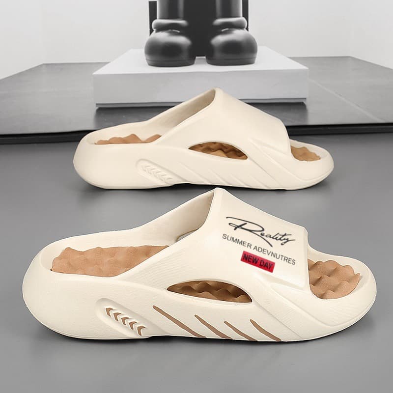 Men's Summer Fashion Slide Sandals, Anti-Slip and Wear-Resistant Letter Print Beach Sandals with Cloud-Like Comfort, Drop Shipping Available