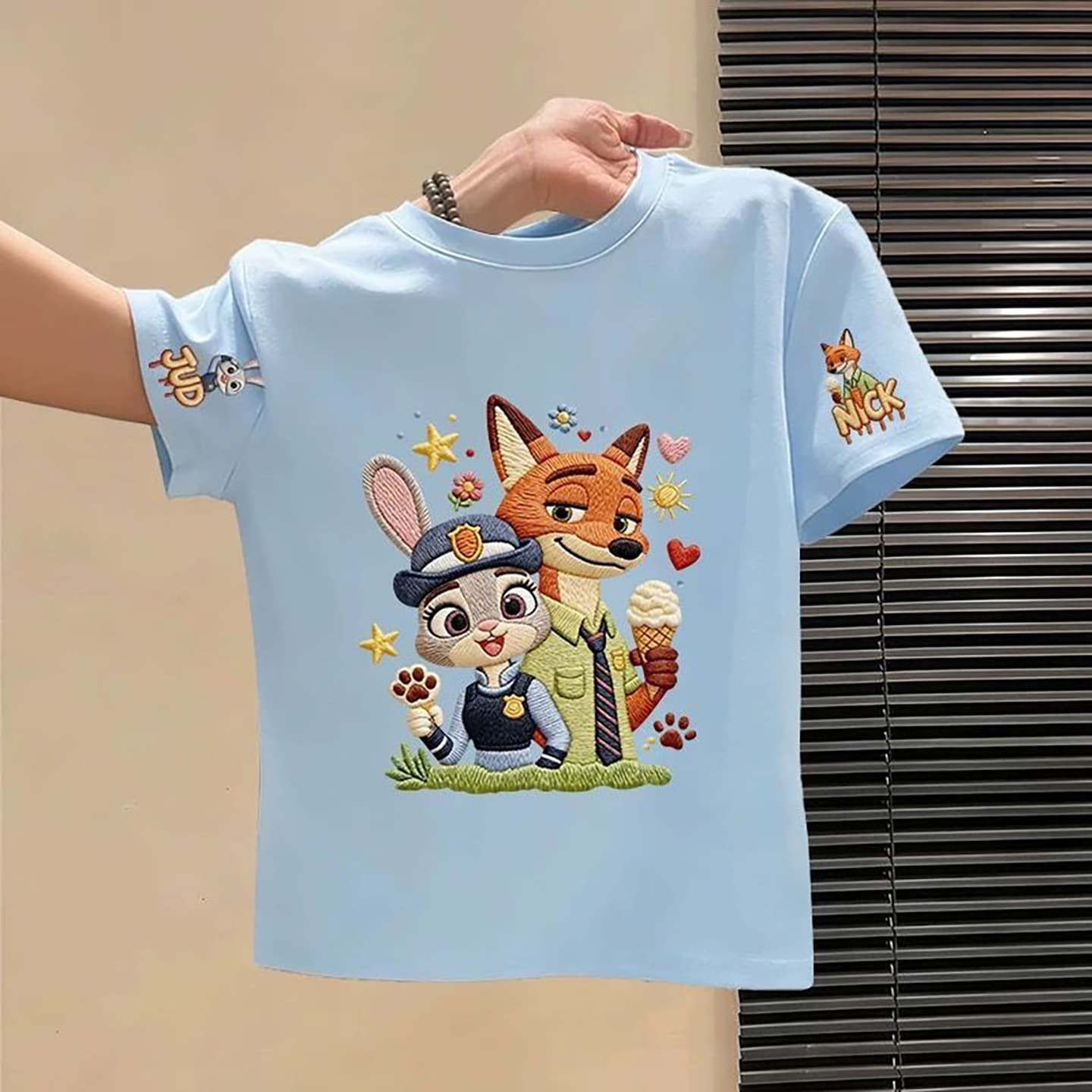 Zootopia Kids Short Sleeve T-Shirt for Boys and Girls, Pure Cotton Summer Cartoon Style Children's Top, Officer Rabbit