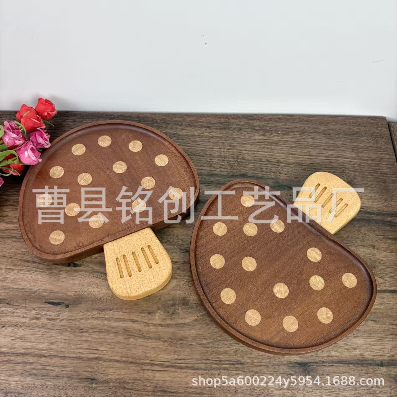 Solid Wood Mushroom Plate Dessert Snack Plate Cute Polka Dot Mushroom Plate Washable