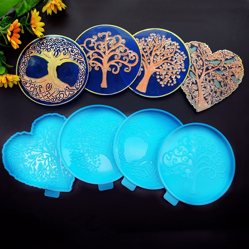 New Life Tree Coaster Mold Home Life Ornaments DIY Life Mat 4 Coaster Love Tree DIY Mold