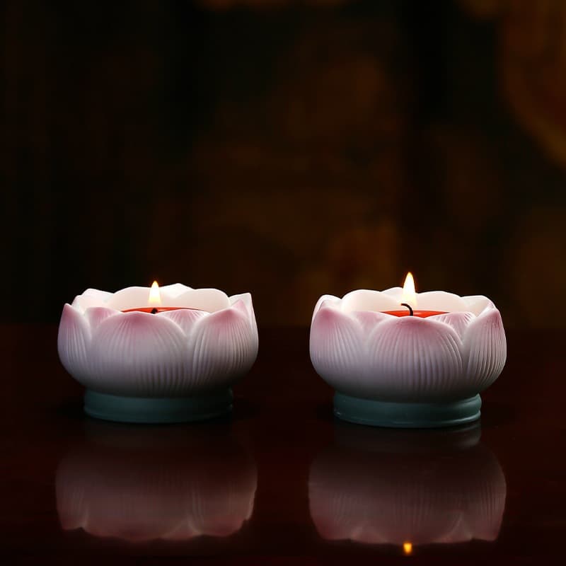 Lotus candle holder, household Buddhist altar supplies, temple offering butter lamp base, ceramic worship lamp, lamp holder
