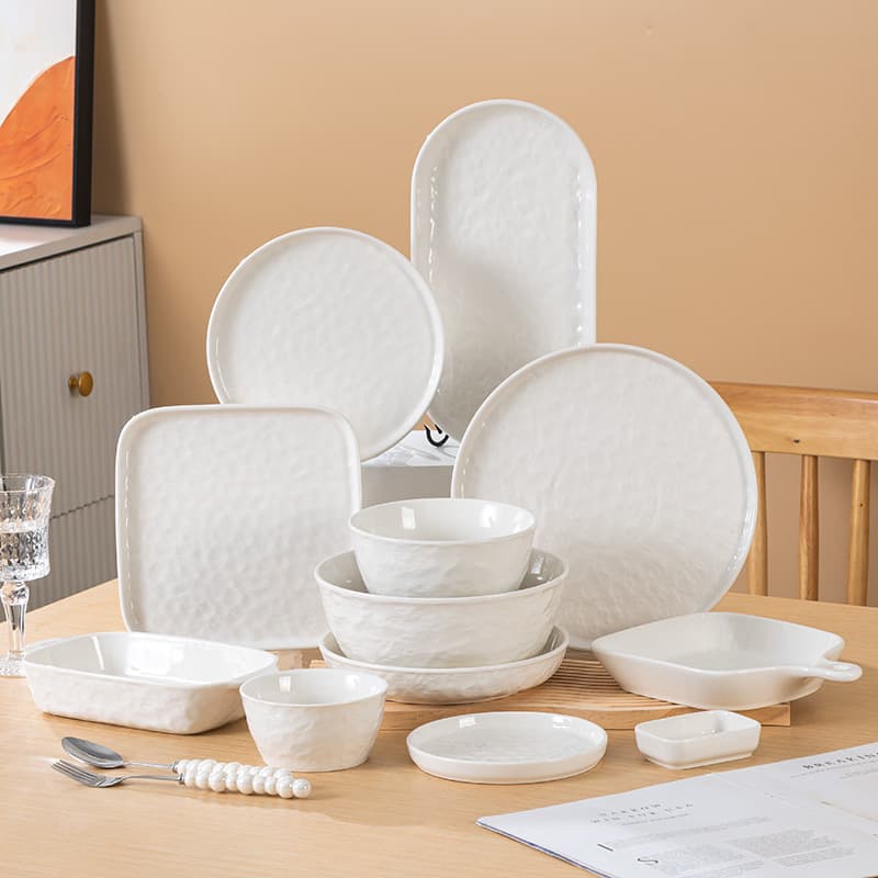 Dinnerware Set for Home, Light Luxury Rice Bowls, Housewarming Bowls and Plates, White Underglaze Ceramic Tableware, Soup Bowls and Serving Plates