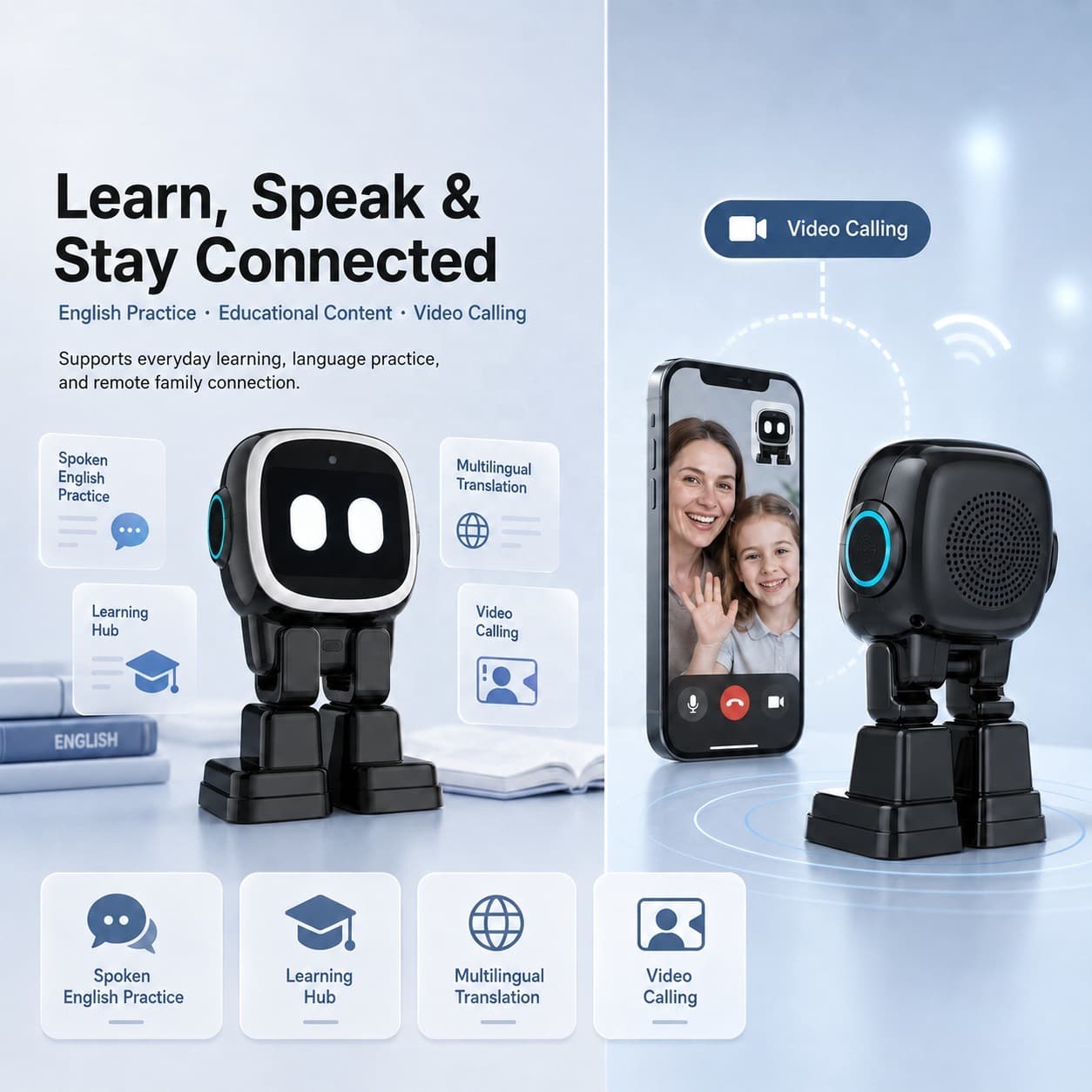 Cross-border AI Smart Emotional Companion Robot Emo Voice Dialogue Translation Dancing Toy Educational Learning Alarm Clock