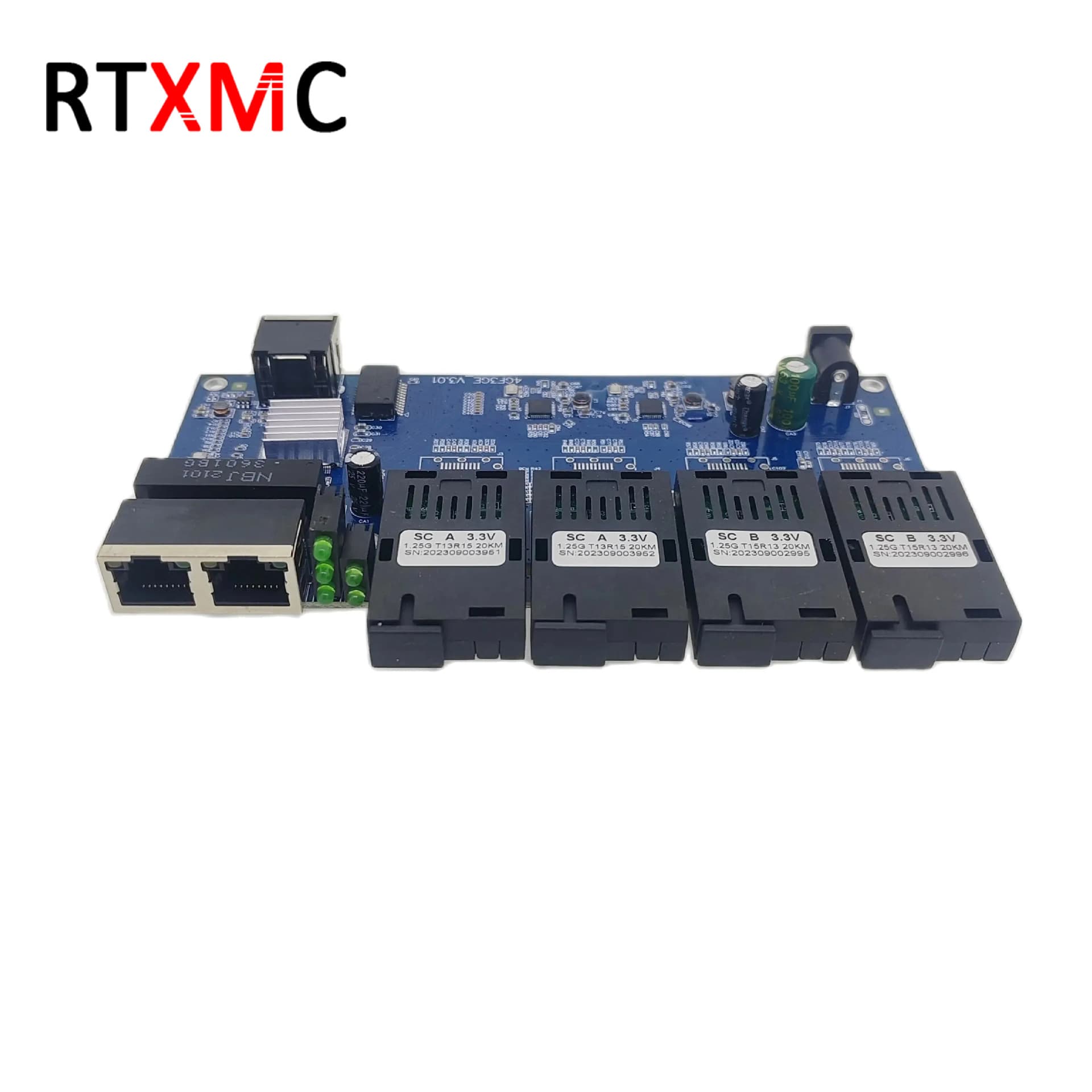 Gigabit Single-Mode Single-Fiber Fiber Optic Transceiver 4 Optical 3 Electrical Ethernet Switch Network Optical-Electrical Converter Mainboard PCBA