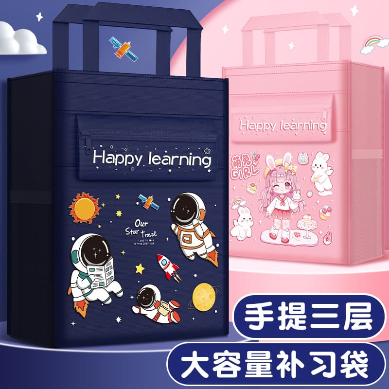 Tutorial bag for primary school students, school bag, document bag for boys and girls, canvas zipper type, large capacity, childlike and cute