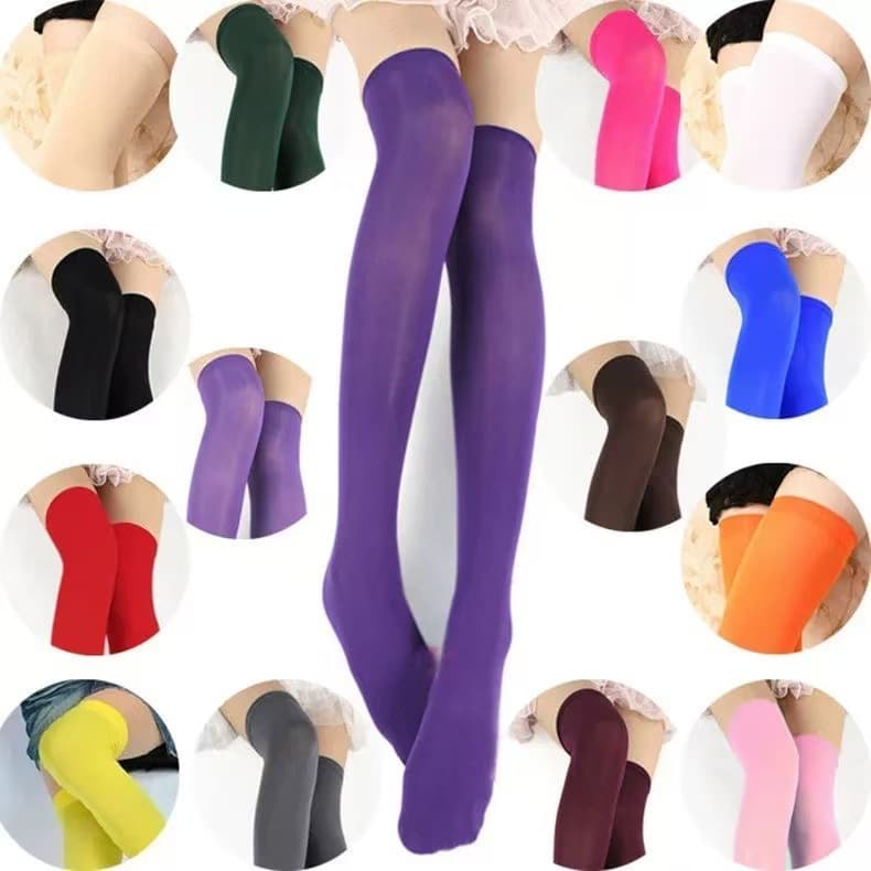 Japanese COS Velvet Candy Color Over-the-Knee Socks Thigh High Stockings for Female Students Mid-Calf Silk Stockings Maid Socks Summer