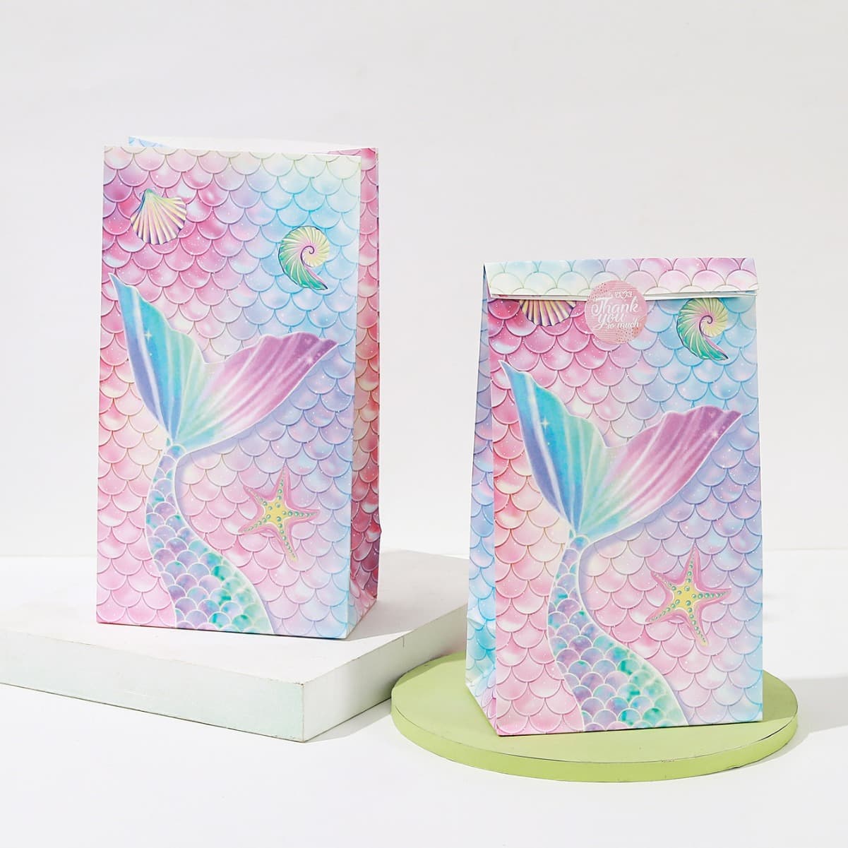Color Gradient Mermaid Theme Candy Paper Bag White Kraft Paper Flat Pouch Party Gift Packaging