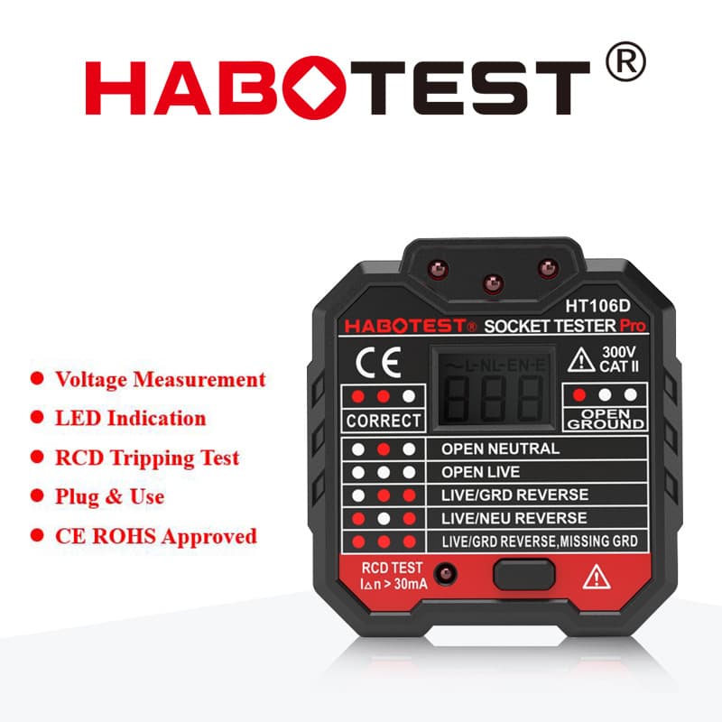 Huabo HT106D Voltage Detector Socket Tester Power Polarity Detector Phase Detector Socket Tester