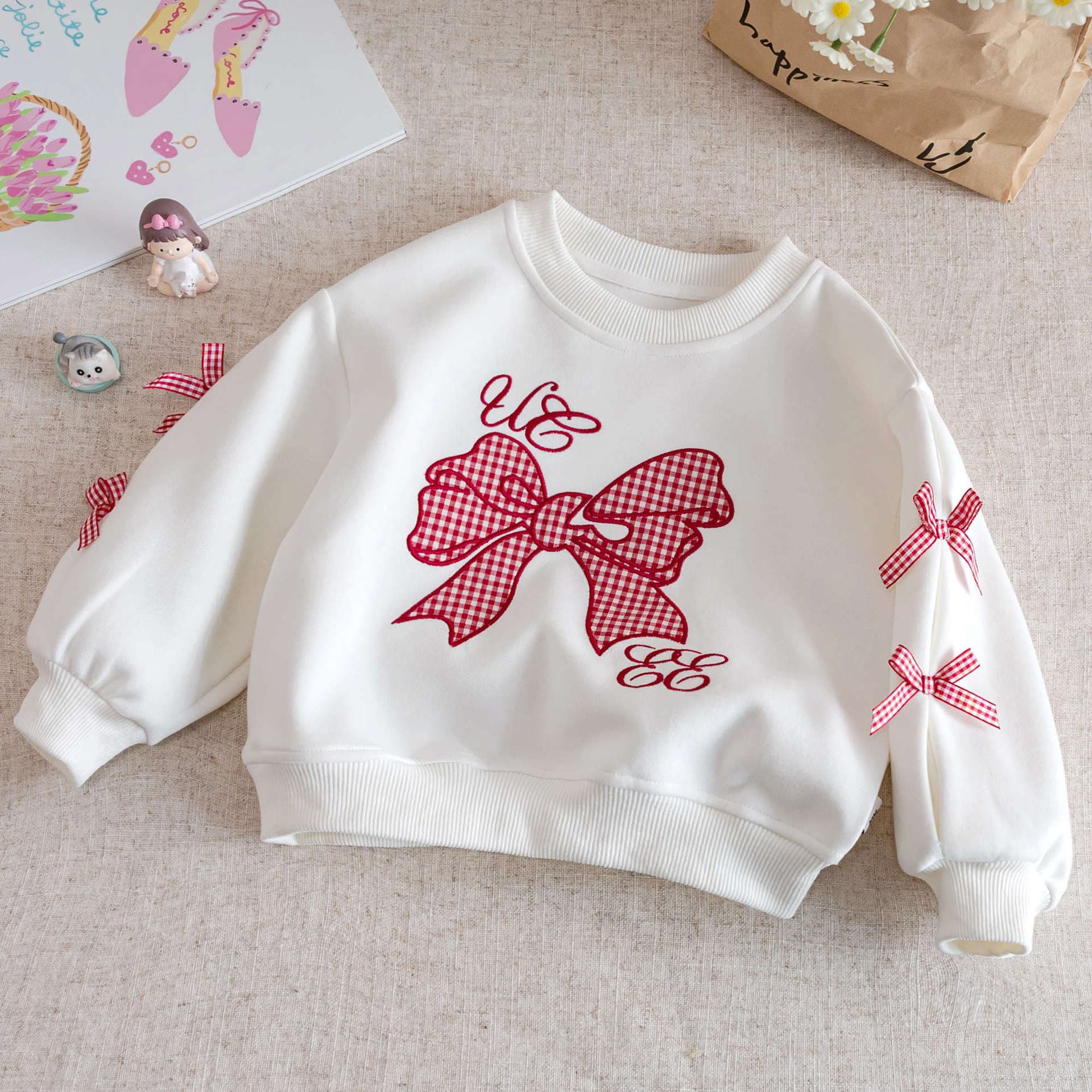 Kids Girl Sweatshirt 2025 New Style Children Clothes Butterfly Knot Top Pretty Girl Spring Autumn Long Sleeve Base Layer