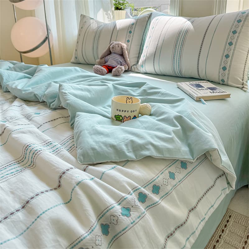 Class A Pure Cotton Yarn-Dyed Jacquard Soybean Fiber Summer Quilt Bedding Set, Pure Cotton Air Conditioning Quilt 3-Piece Set, Machine Washable, Summer Quilt
