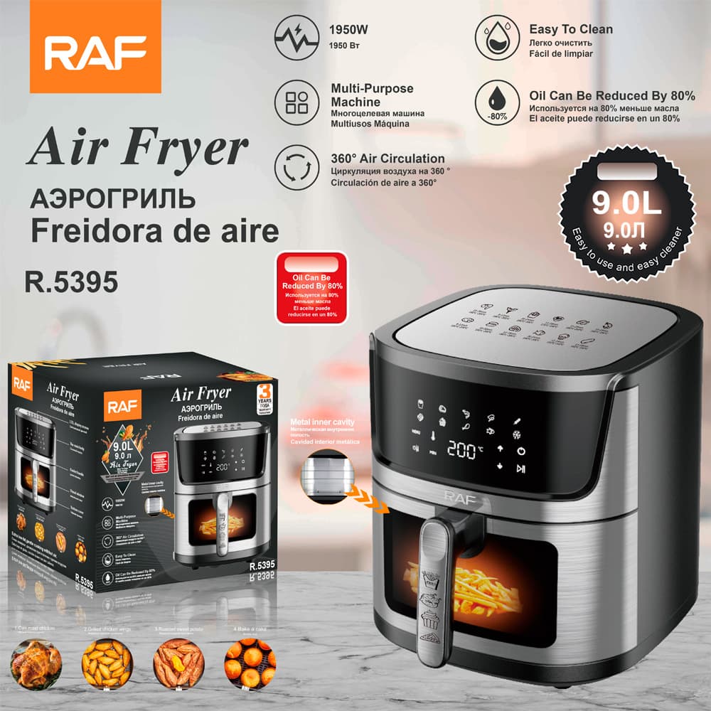 RAF EU Standard Cross-Border 9L Air Fryer Large Capacity Multifunctional Smart Home Digital Display Electric Fryer with Top and Bottom Heating