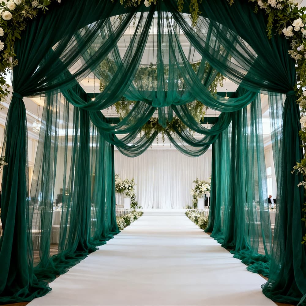 Cross-border Drop Shipping Dark Green Tulle Netting Wedding Ceiling Background Decoration Curtain Party Venue Decoration Mesh Fabric
