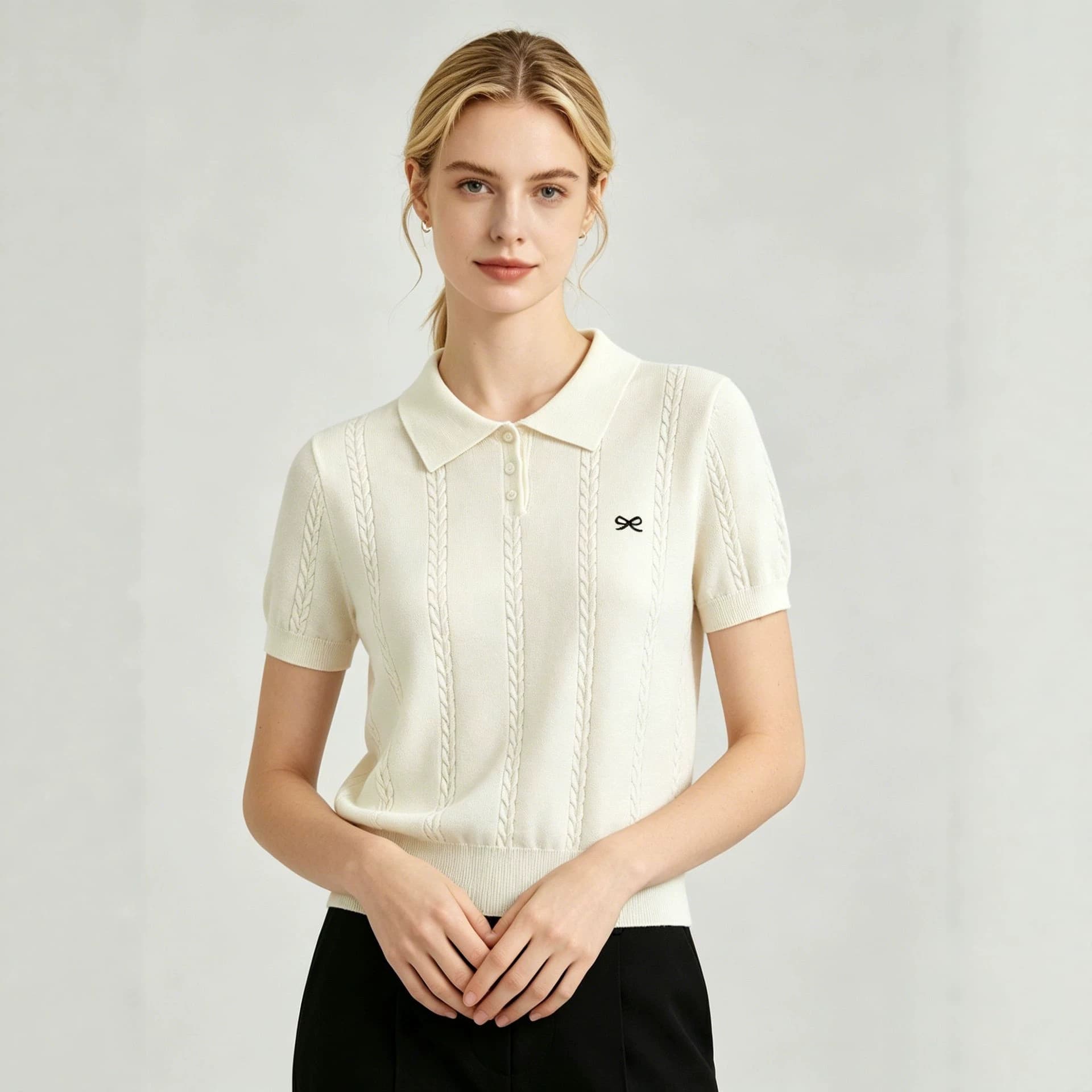 Amazon Cross-Border Women's Summer New Thin Polo Neck Ice Silk Short Sleeve Knit Top Export T-Shirt