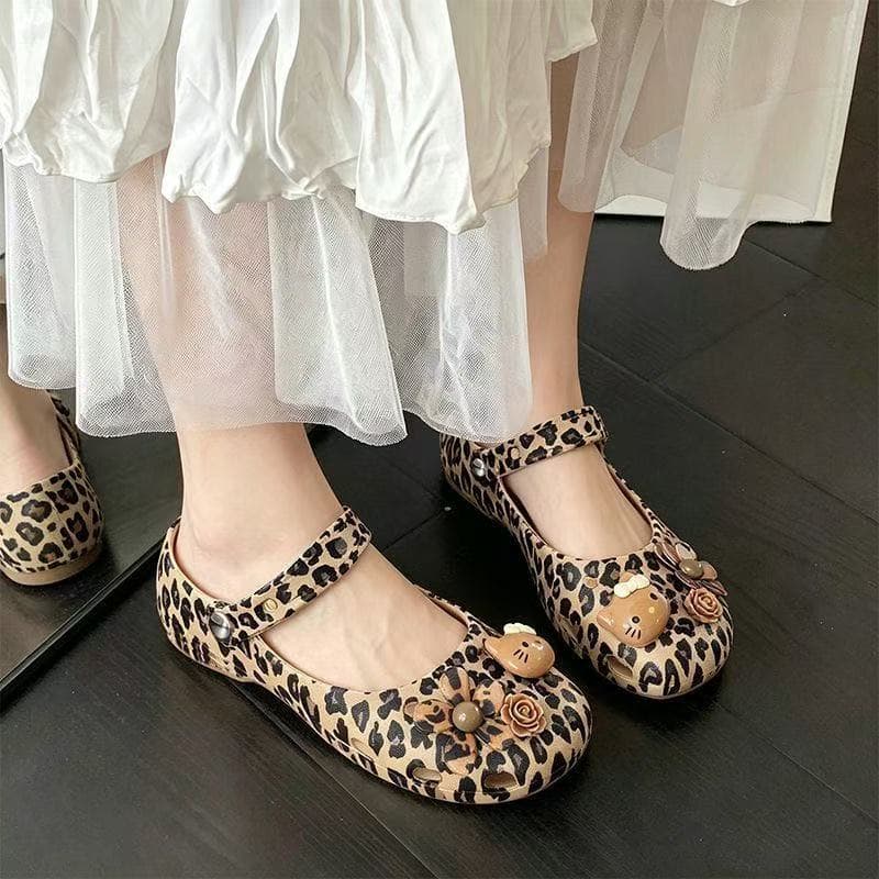 New Summer Ballet Leopard Print Closed-Toe Sandals for Women, Casual, Durable, Lightweight, EVA Clog for Shopping