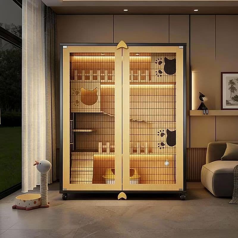Cat Villa Home Use Solid Wood Large Space Waterproof Extra Large Luxury Cat Cage Cat House Indoor Cat Nest Panoramic View Cat Cabinet