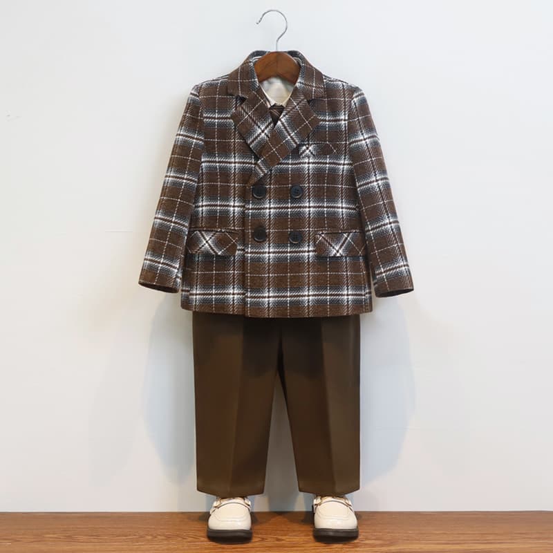 Children's Suit Set Autumn Winter New British Plaid Little Blazer Jacket Boys' First Birthday Flower Boy Host Performance Outfit
