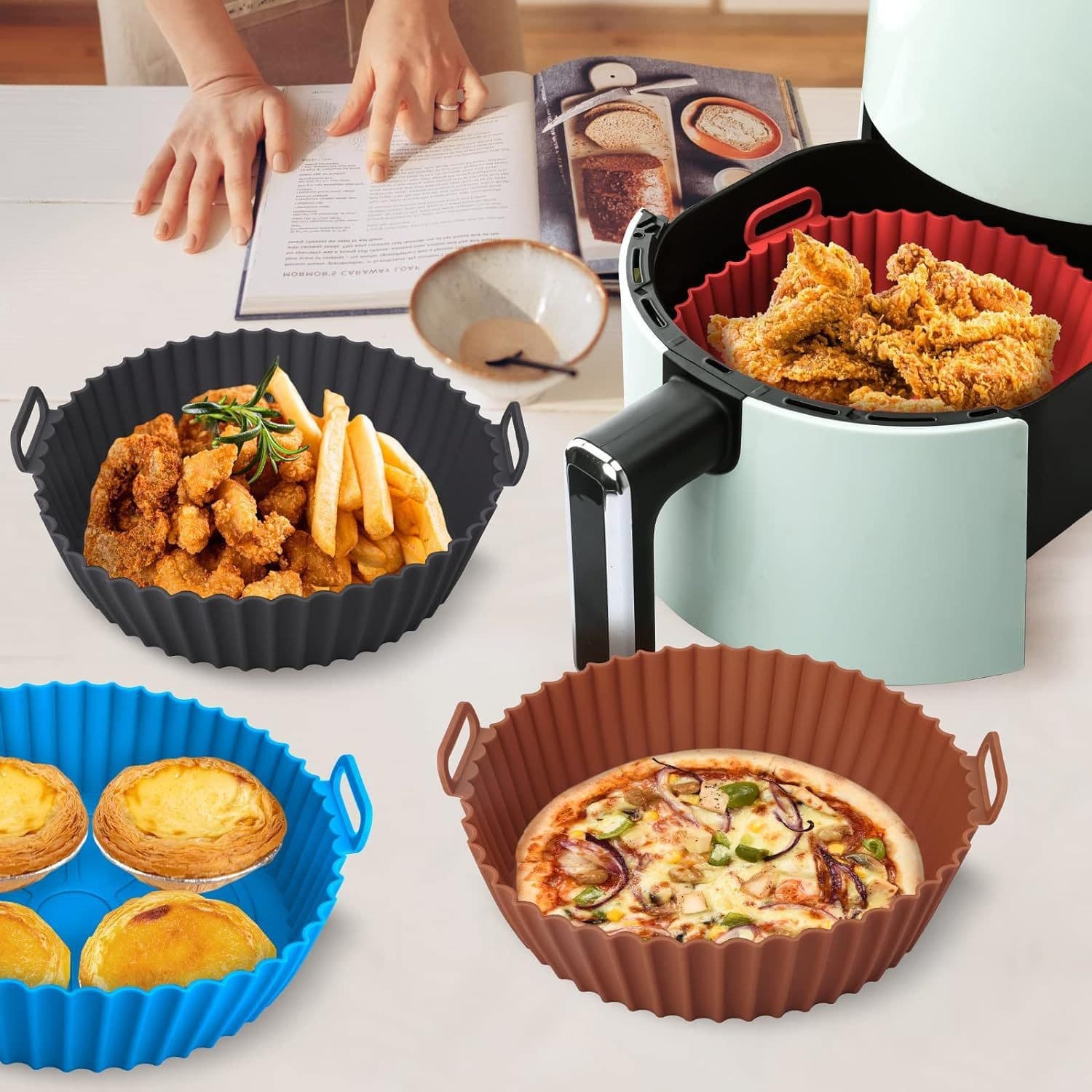 Amazon Hot Selling Air Fryer Liner, Food-Grade Silicone Foldable Baking Mat, Home Air Fryer Accessories