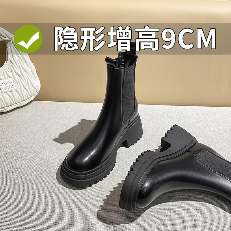 Chelsea Boots Women Genuine Leather 2025 New Fall Winter Martin Boots Barrel Boots Hidden Heel Women's Boots White Cigarette Boots