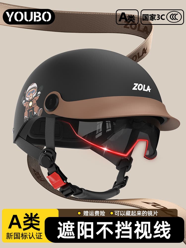New National Standard 3C Certified Electric Motorcycle Helmet for Men and Women, Winter Retro Half Helmet, Breathable and Lightweight for All Seasons