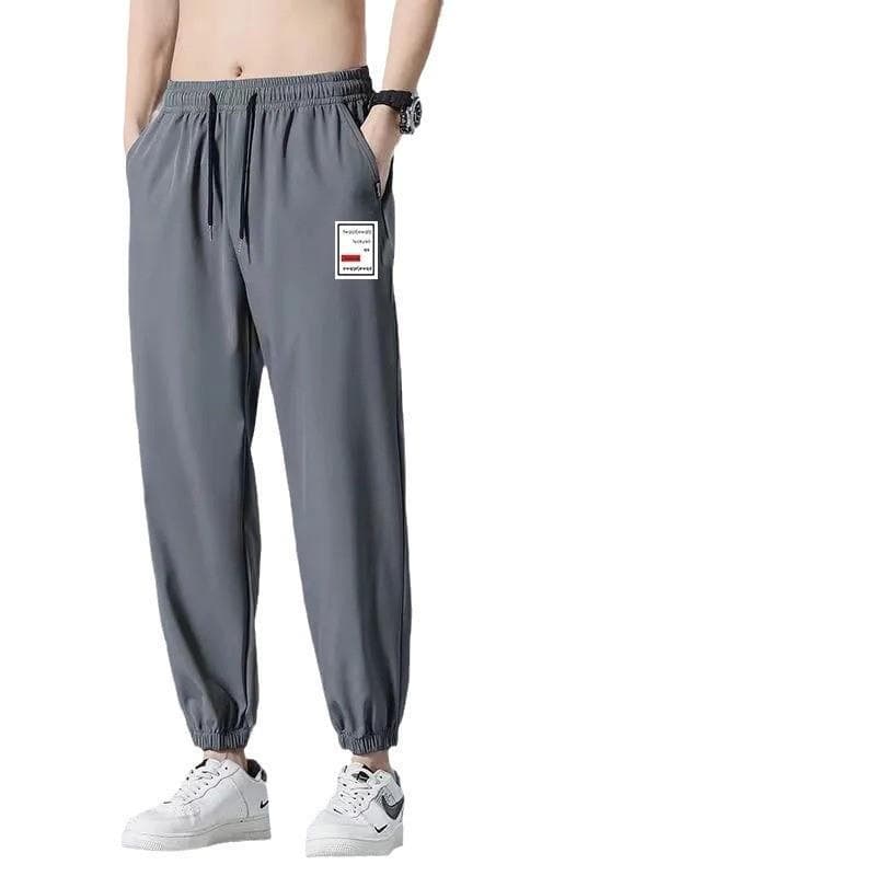 Men's 9/10 Length Sports Pants, Loose Fit, Versatile, Trendy, Thin Ice Silk Long Pants, Summer High-End Casual Pants