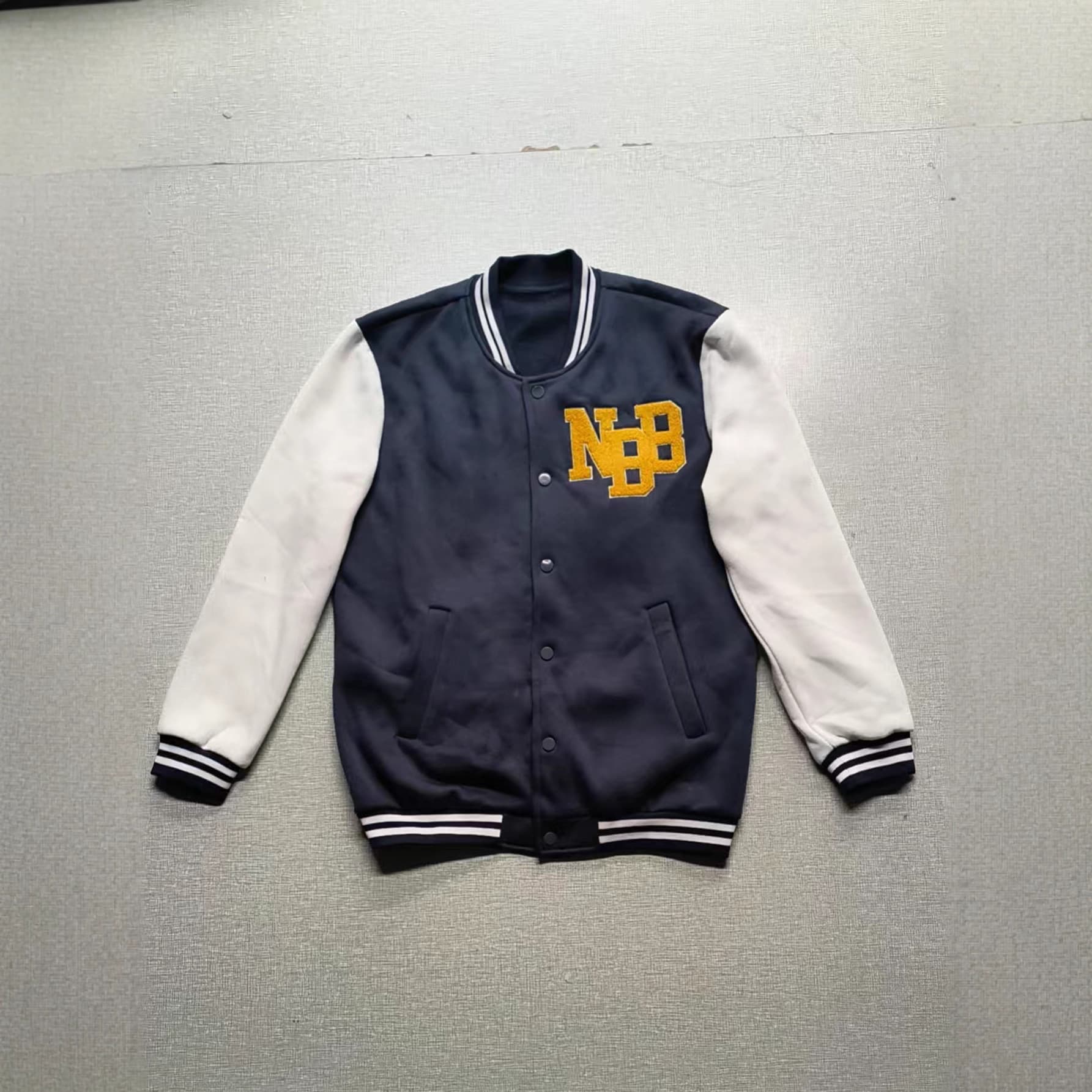 Men's baseball jacket hoodie fabric fleece lined thick warm + towel embroidery