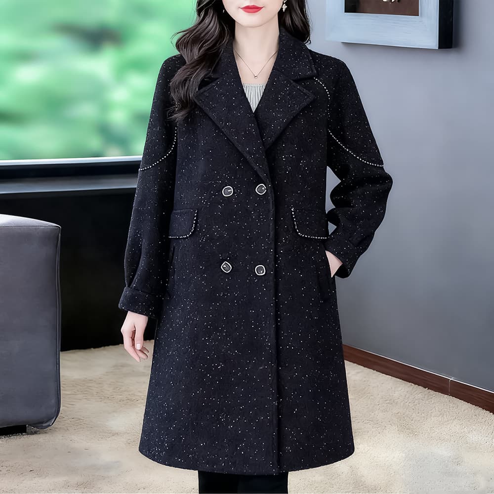 2025 Autumn and Winter Fleece-Lined Flat Cotton Warm Light Luxury Small Fragrance Style High-End Loose Wool Coat for Women, Same as Department Store Version