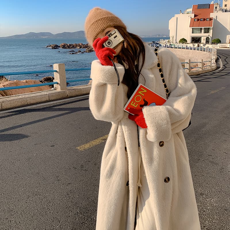 Thickened Extended Length Women's Jacket 2024 Spring Fashion Elegant Commute Style Water-repellent Fur Integrated Woolen Coat