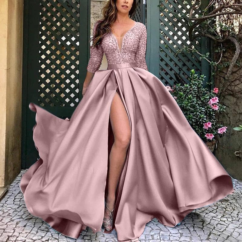 2020 New European and American Export Women's Clothing Independent Site Lace Flared Sexy Long Dress Train Banquet Evening Gown New Style