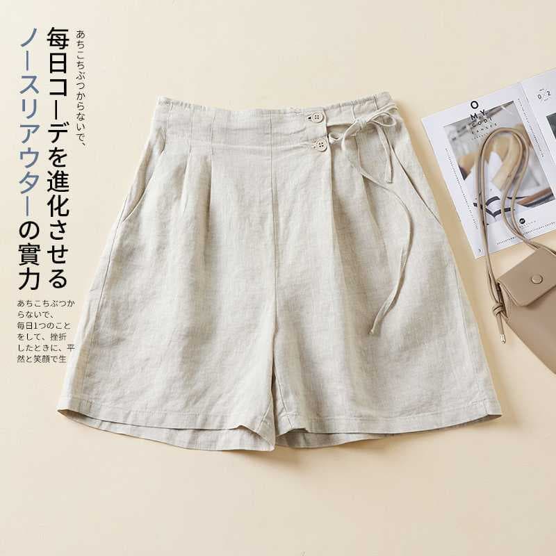Actual pictures of cotton and linen wide-leg shorts, summer women's clothing, retro loose slimming casual large size women's pants, cotton and linen five-point pants thin