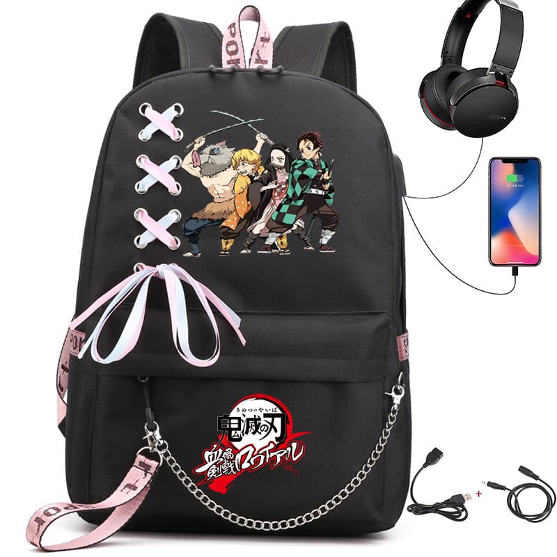 Cross-border Demon Slayer printed USB charging port student backpack cartoon fashion casual backpack for teens boys and girls