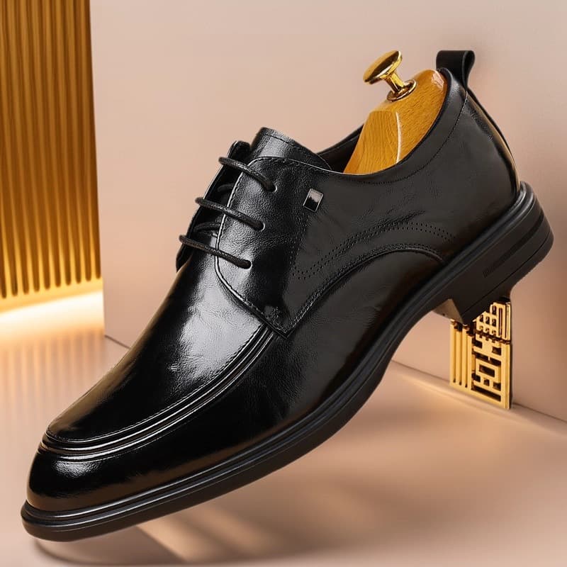 New Top Layer Cowhide Men's Business Casual Leather Lace-up Pointed Toe Shoes Soft Sole Breathable Loafers