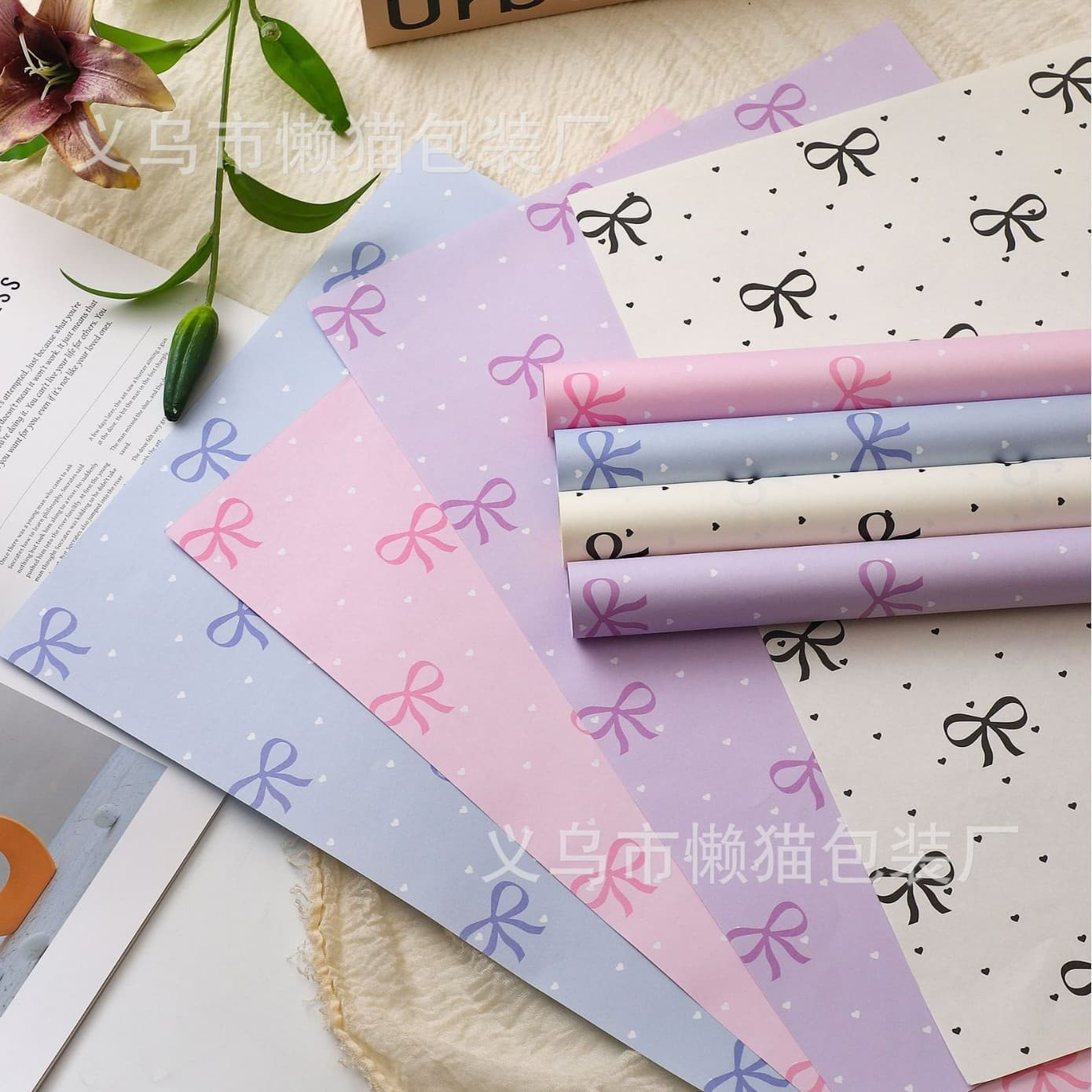 Bow wrapping paper cartoon polka dot flower paper small fresh kraft paper flower shop materials diy stall materials