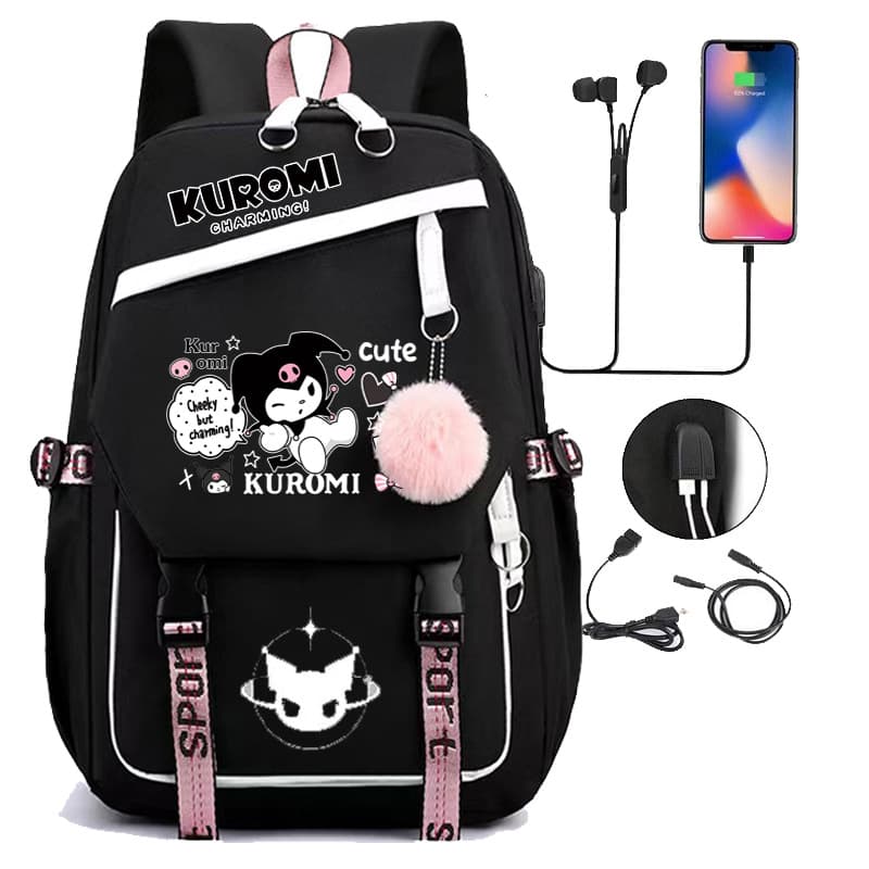 Kuromi My Melody Collaboration Backpack for Women Japanese Style Cute Student Large Capacity School Bag for Junior High and High School Fashion