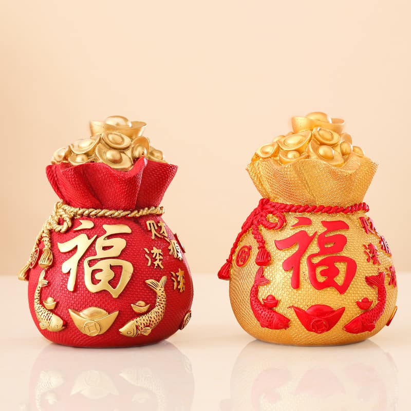 Creative Luxury Lucky Bag Money Box Resin Decorations for Living Room Bedroom Study TV Cabinet Opening New Year Gifts