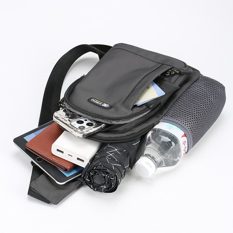 Crossbody Chest Bag for Men, Premium Feel, Water Bottle Holder, Water-Resistant Outdoor Sports Sling Bag, Stylish Small Backpack